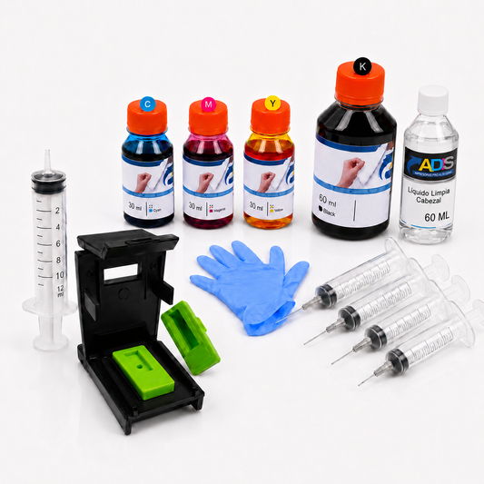 KIT DE RECARGA PARA CARTUCHOS NEGRO Y TRICOLOR
