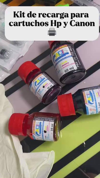 KIT DE RECARGA PARA CARTUCHOS NEGRO Y TRICOLOR